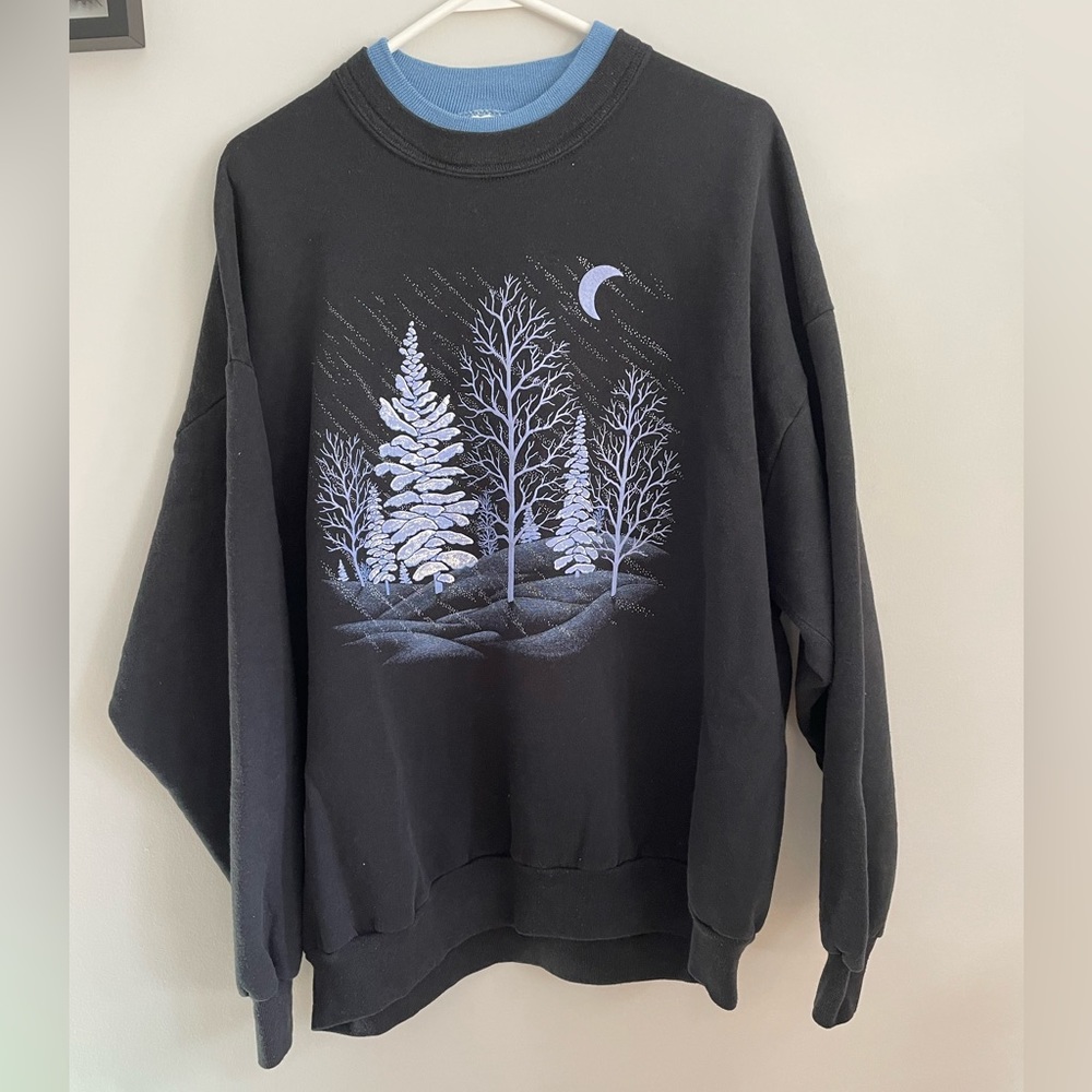 Morning Star Day Break Vintage Sweatshirt 2XL Black with Blues Puff Paint Collar